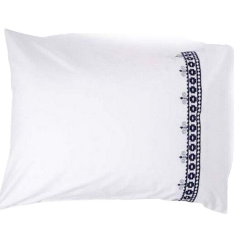 Kate Spade Folk Art Standard Pillow Sham 21x27" White and Navy 100% Cotton Dorm